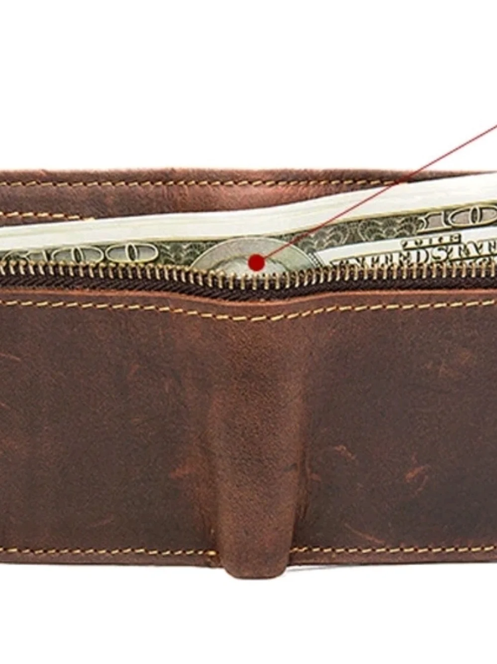 Vintage Brown Leather Men’s Wallet with Zipper Coin Pocket